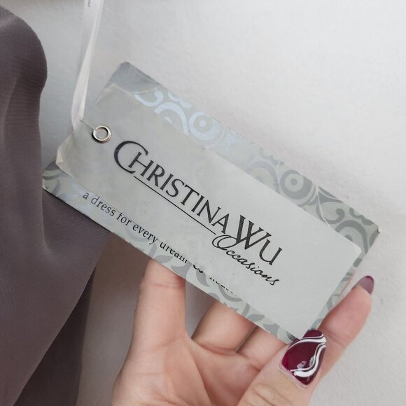 NWT Christina Wu Occasions Charcoal Grey Short Bridesmaids Dress Cocktail 8 - Picture 4 of 7